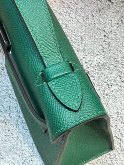 Женская сумка Hermes Kelly Pochette 22 Epsom Palladium Hardware Premium Green