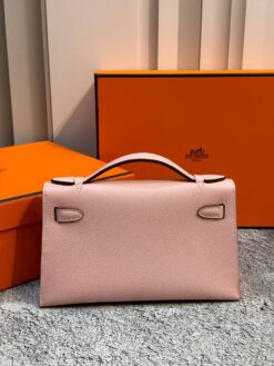 Женская сумка Hermes Kelly Pochette 22 Epsom Palladium Hardware Premium Pink