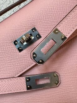 Женская сумка Hermes Kelly Pochette 22 Epsom Palladium Hardware Premium Pink