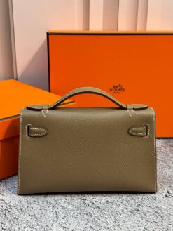 Женская сумка Hermes Kelly Pochette 22 Epsom Gold Hardware Premium Brown