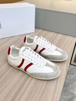 Кроссовки Celine Jogger Low Lace-Up In Calfskin & Suede Calfskin White Red