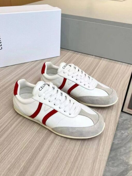 Кроссовки Celine Jogger Low Lace-Up In Calfskin & Suede Calfskin White Red - фото 1