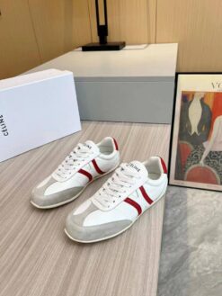 Кроссовки Celine Jogger Low Lace-Up In Calfskin & Suede Calfskin White Red