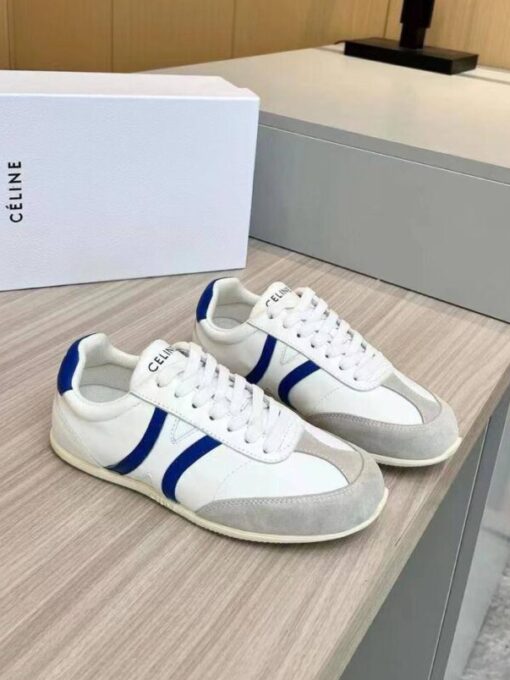 Кроссовки Celine Jogger Low Lace-Up In Calfskin & Suede Calfskin White Blue - фото 1