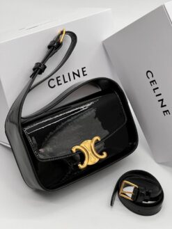 Женская кожаная сумка Celine 20:10 см A129272 чёрная