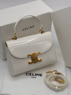 Женская кожаная сумка Celine A129292 белая (два размера 22 и 26 см)