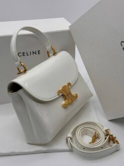 Женская кожаная сумка Celine A129292 белая (два размера 22 и 26 см)