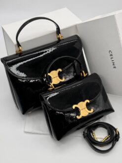 Женская кожаная сумка Celine A129307 чёрная (два размера 22 и 26 см)