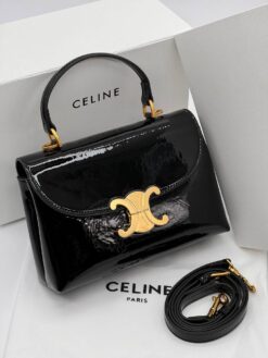 Женская кожаная сумка Celine A129307 чёрная (два размера 22 и 26 см)