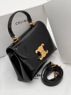 Женская кожаная сумка Celine A129307 чёрная (два размера 22 и 26 см)