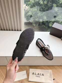 Балетки из сетки Alaia Ballet Flats Jewel In Fishnet Premium AA3A057 Black Silver