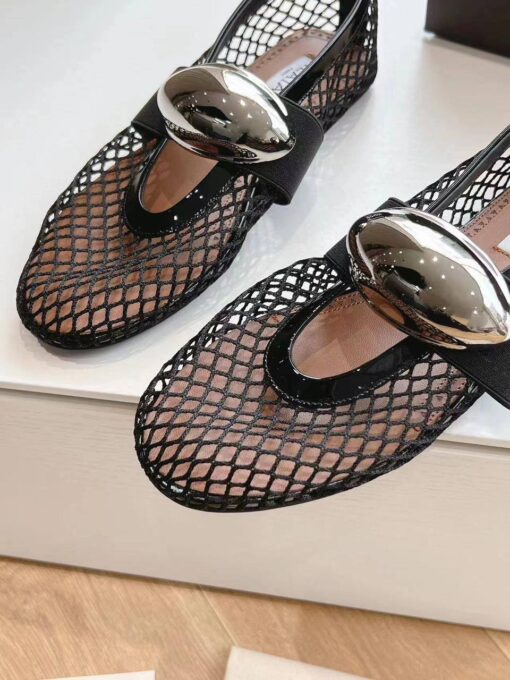 Балетки из сетки Alaia Ballet Flats Jewel In Fishnet Premium AA3A057 Black Silver - фото 1