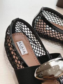 Балетки из сетки Alaia Ballet Flats Jewel In Fishnet Premium AA3A057 Black Silver