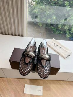 Балетки из сетки Alaia Ballet Flats Jewel In Fishnet Premium AA3A057 Black Silver