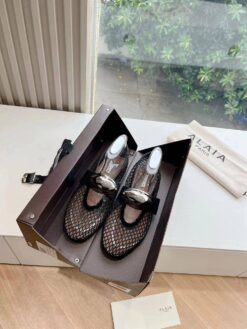 Балетки из сетки Alaia Ballet Flats Jewel In Fishnet Premium AA3A057 Black Silver