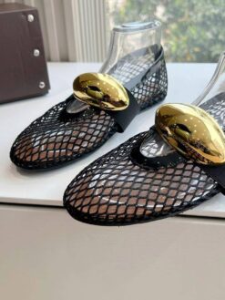 Балетки из сетки Alaia Ballet Flats Jewel In Fishnet Premium AA3A057 Black Gold