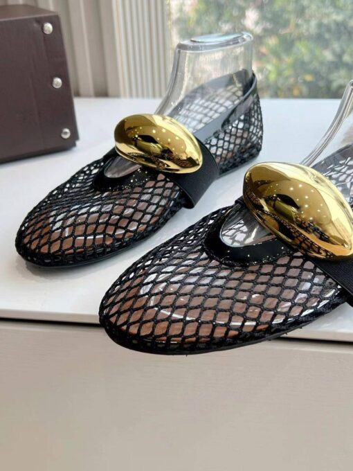 Балетки из сетки Alaia Ballet Flats Jewel In Fishnet Premium AA3A057 Black Gold - фото 1