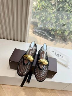 Балетки из сетки Alaia Ballet Flats Jewel In Fishnet Premium AA3A057 Black Gold