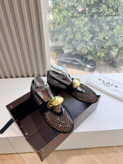 Балетки из сетки Alaia Ballet Flats Jewel In Fishnet Premium AA3A057 Black Gold