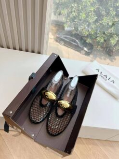 Балетки из сетки Alaia Ballet Flats Jewel In Fishnet Premium AA3A057 Black Gold