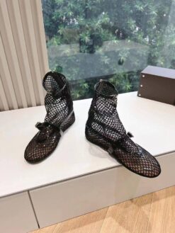 Летние сапоги из сетки Alaia In Fishnet High Flats Flats Premium AA3A052 Black