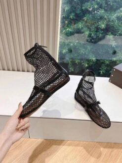 Летние сапоги из сетки Alaia In Fishnet High Flats Flats Premium AA3A052 Black