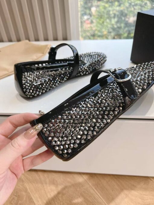 Балетки Alaia Ballet Flats With Studs on Fishnet Premium AA3A029 Black - фото 5