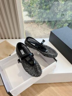 Балетки Alaia Ballet Flats With Studs on Fishnet Premium AA3A029 Black