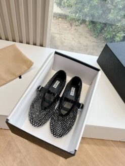 Балетки Alaia Ballet Flats With Studs on Fishnet Premium AA3A029 Black