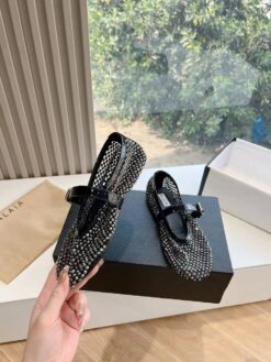 Балетки Alaia Ballet Flats With Studs on Fishnet Premium AA3A029 Black