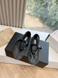 Балетки Alaia Ballet Flats With Studs on Fishnet Premium AA3A029 Black