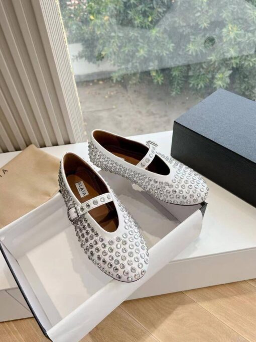 Балетки Alaia Strass Lambskin Ballet Flats Premium AA3A029 White - фото 6