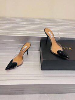 Босоножки Alaia Le Coeur Mules In Patent Calfskin AA3M053 прозрачные чёрные