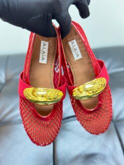 Балетки из сетки Alaia Ballet Flats Jewel In Fishnet Premium AA3A057 Red Gold