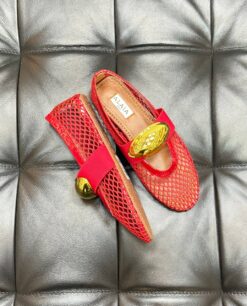 Балетки из сетки Alaia Ballet Flats Jewel In Fishnet Premium AA3A057 Red Gold