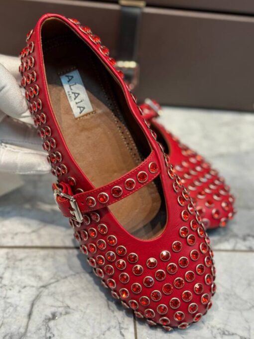 Балетки Alaia Strass Lambskin Ballet Flats Premium AA3A029 Red - фото 1