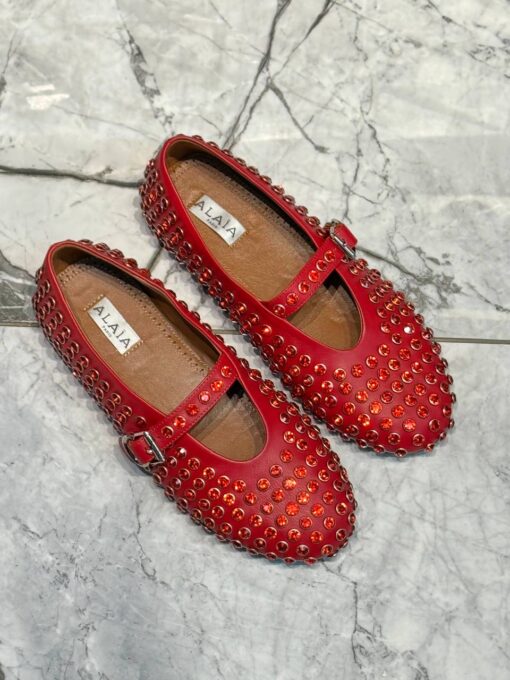 Балетки Alaia Strass Lambskin Ballet Flats Premium AA3A029 Red - фото 6