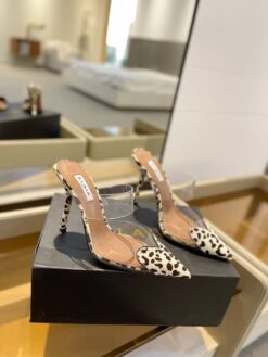 Босоножки Alaia Le Coeur Mules In Patent Calfskin AA3M053 прозрачные лео бежевые