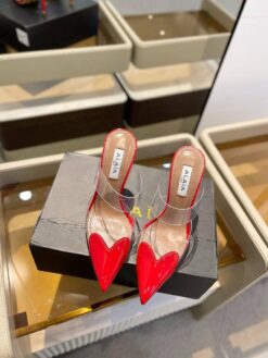 Босоножки Alaia Le Coeur Mules In Patent Calfskin AA3M053 прозрачные красные