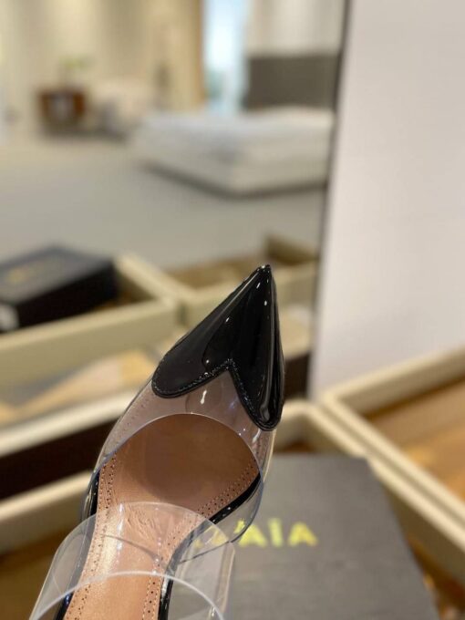 Босоножки Alaia Le Coeur Mules In Patent Calfskin AA3M053 прозрачные чёрные - фото 3