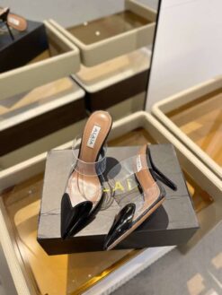 Босоножки Alaia Le Coeur Mules In Patent Calfskin AA3M053 прозрачные чёрные