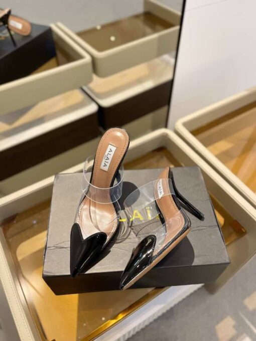 Босоножки Alaia Le Coeur Mules In Patent Calfskin AA3M053 прозрачные чёрные - фото 2