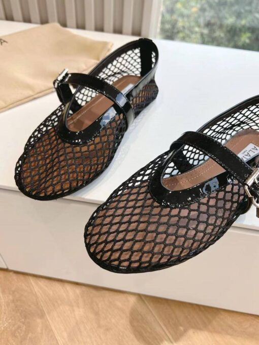 Балетки из сетки Alaia Ballet Flats Jewel In Fishnet Premium AA3A057 Black - фото 1