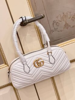 Женская кожаная сумка Gucci A130286 белая (два размера 26 и 35 см)