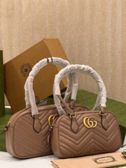 Женская кожаная сумка Gucci A130293 коричневая (два размера 26 и 35 см)