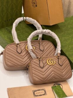 Женская кожаная сумка Gucci A130293 коричневая (два размера 26 и 35 см)