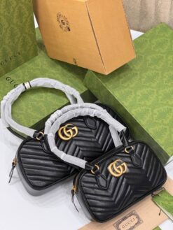 Женская кожаная сумка Gucci A130301 чёрная (два размера 26 и 35 см)