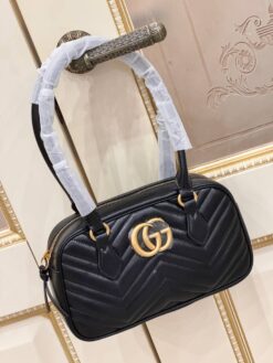 Женская кожаная сумка Gucci A130301 чёрная (два размера 26 и 35 см)