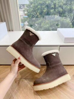 Prada Suede Booties 1T729N Premium Chocolate