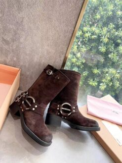 Ботинки Miu Miu Vintage-look Booties 5M744D Suede Autumn Premium Brown